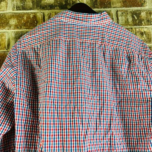 Tailored by J. Crew Men Slim Fit Gingham Check Red Blue Button Down Shirt Size: - Picture 7 of 8